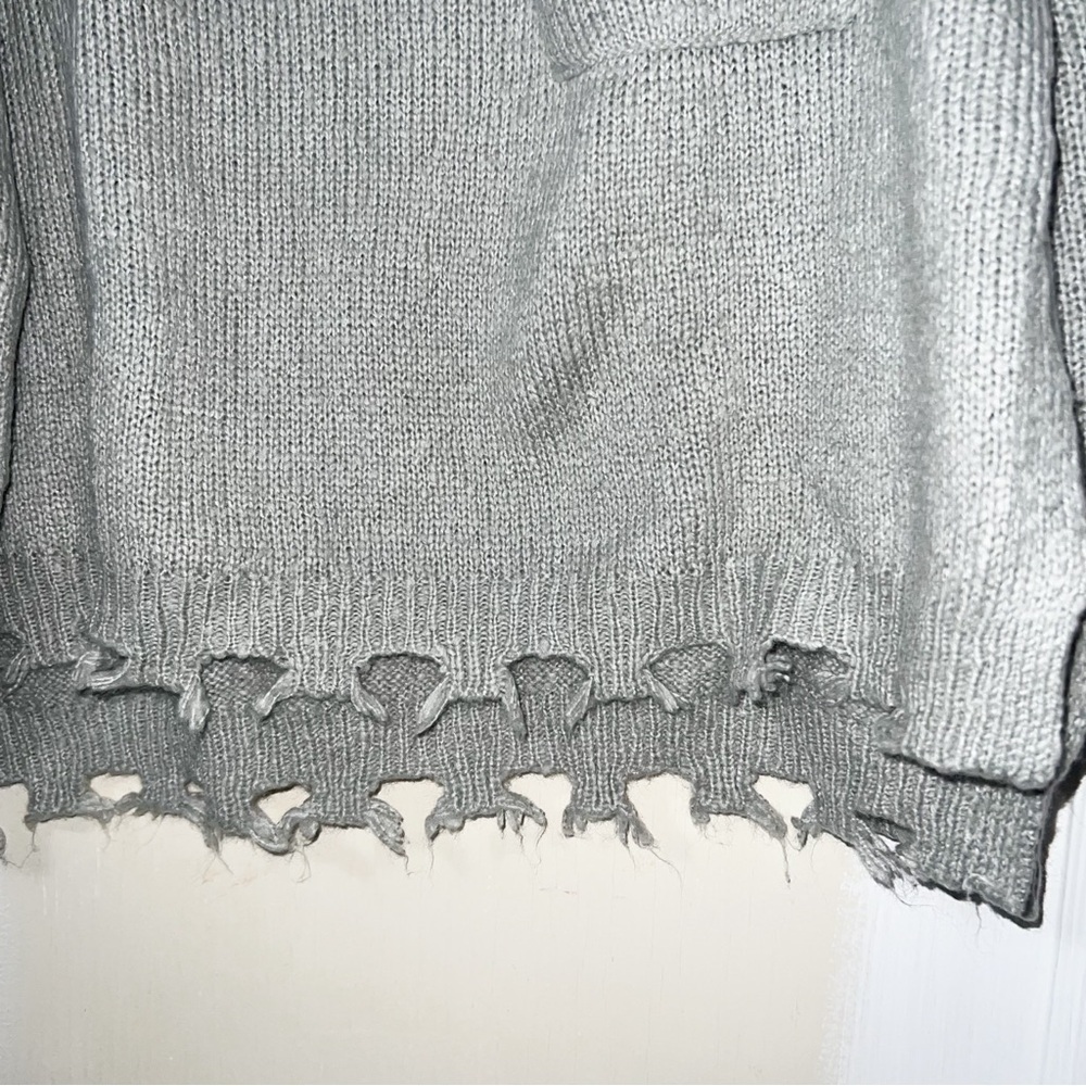 Freshman 1996 Wide Neck Distressed Knit Sweater - Gray, Size M - Picture 7 of 12